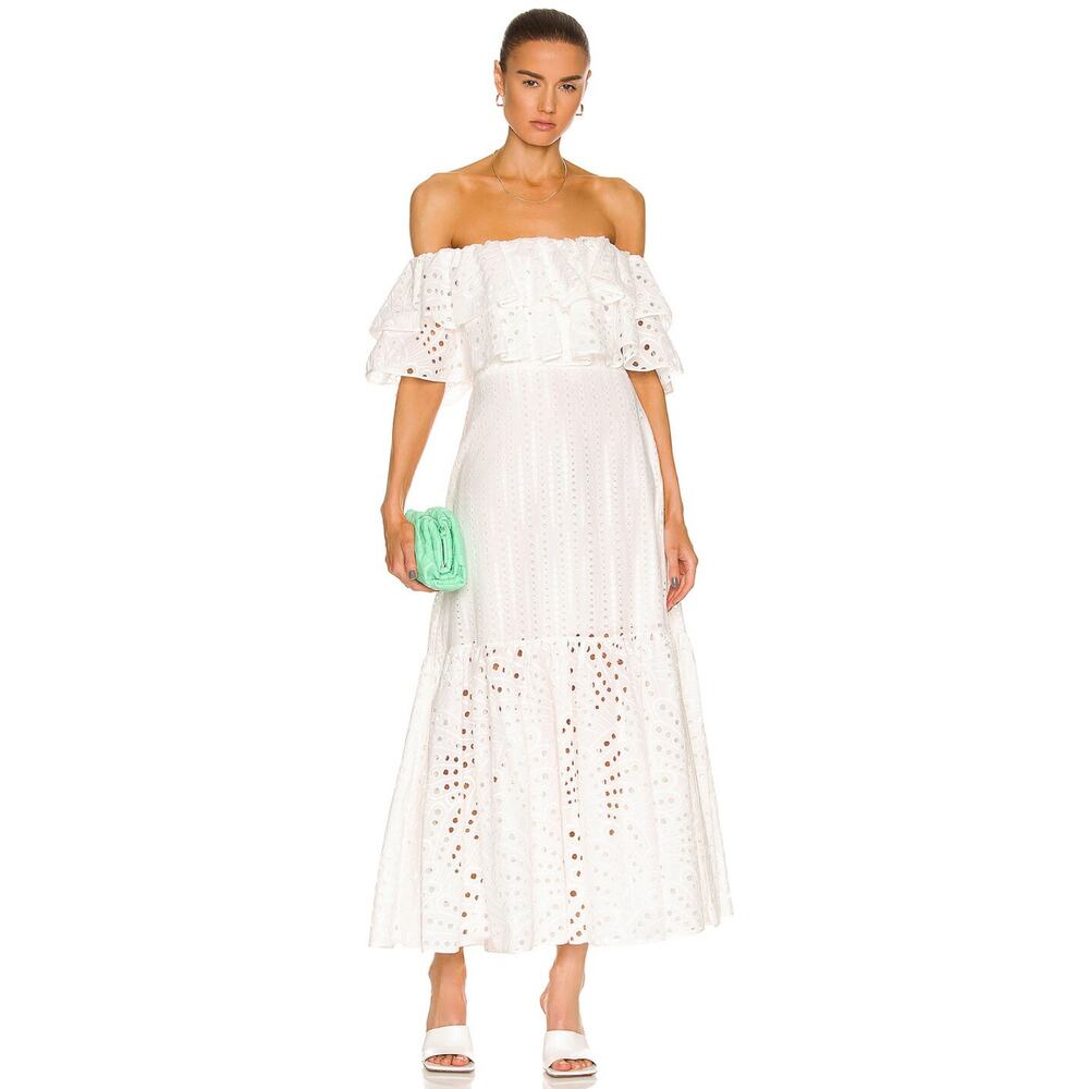Charo Ruiz Ibiza Isabella White Eyelet Off Shoulder Maxi Dress‎ Size Small